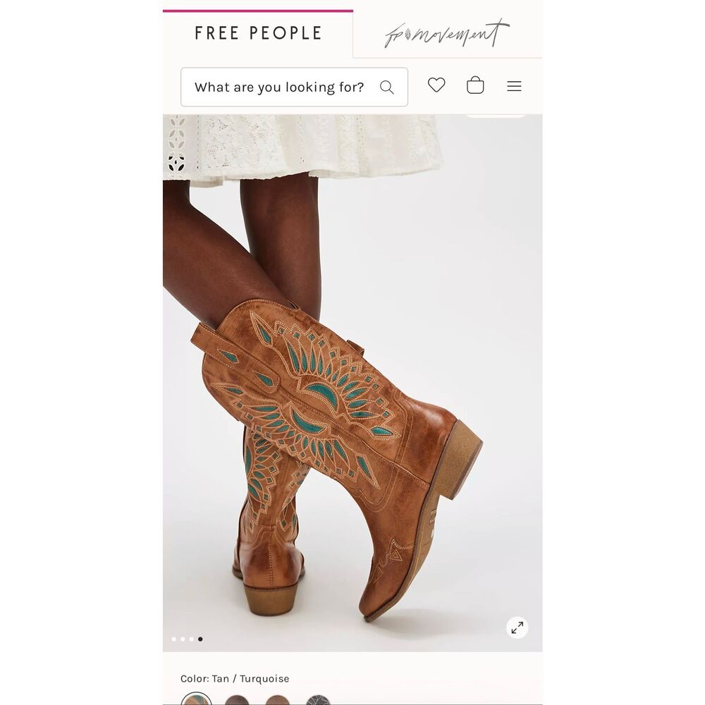 Free People Matisse Willa Western Boots Brown Turquoise Embroidered 7.5 NEW - Picture 3 of 16